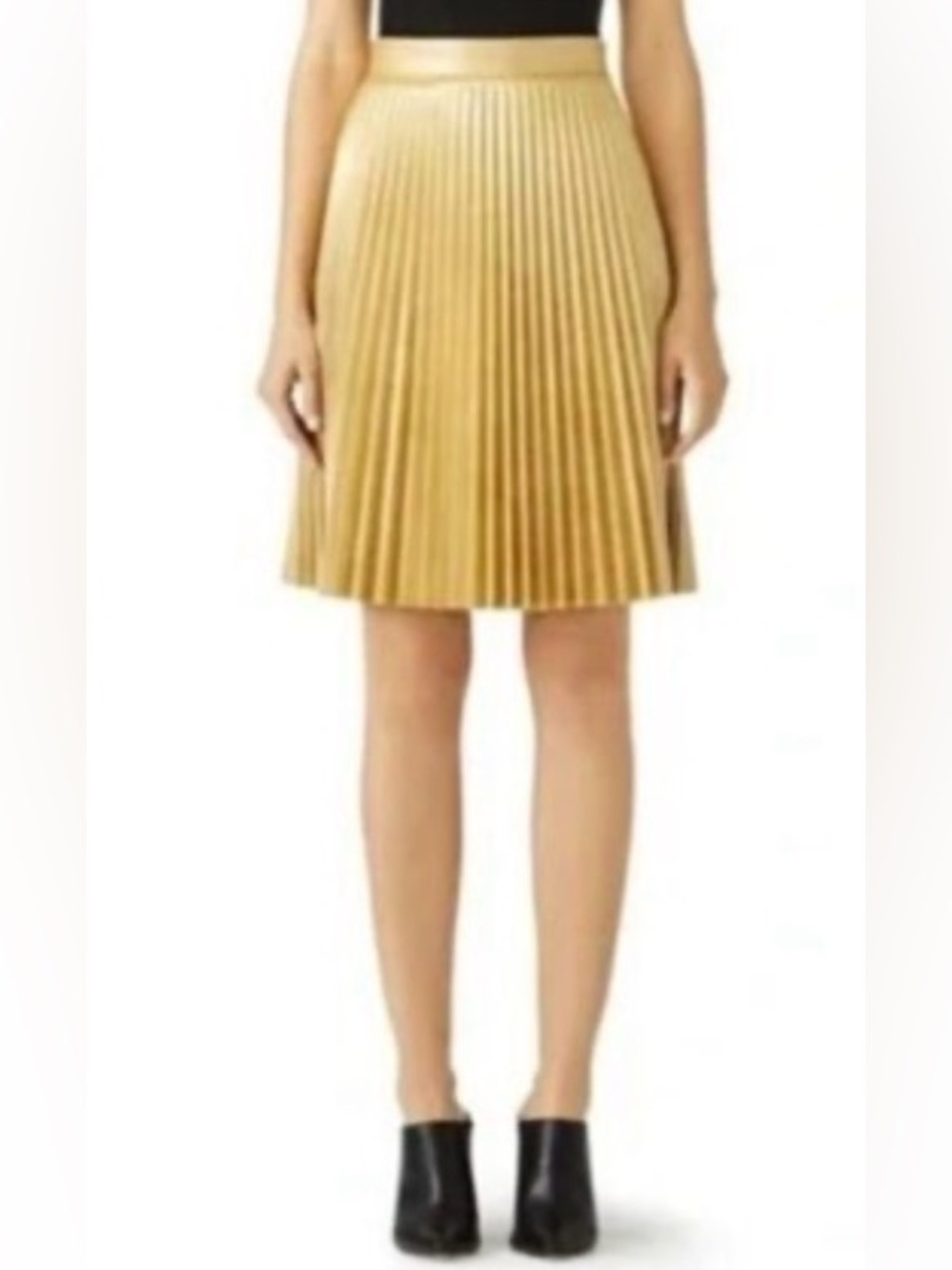 [Slate & Willow] Gold Metallic Pleated A-Line Flowy Skirt Women’s 2
